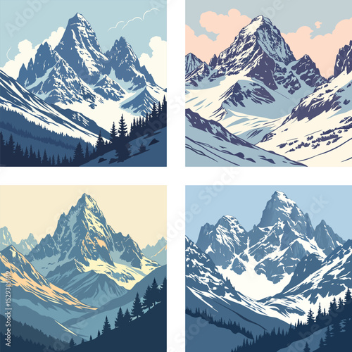 Snow-capped mountain peaks in the morning light.