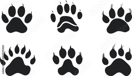 Set of Bear Paw Prints Animal Footprint Wildlife Track Silhouette Vector Illustration Icon Design Element for Logo Brand Identity or Hunting Concept