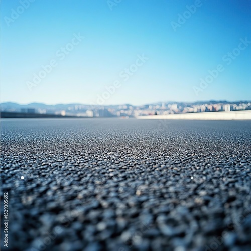 a blurry photo of a road with a city in the background