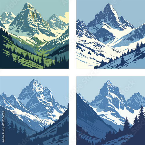 Snow-capped mountain peaks in the morning light.