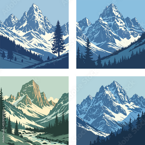 Snow-capped mountain peaks in the morning light.