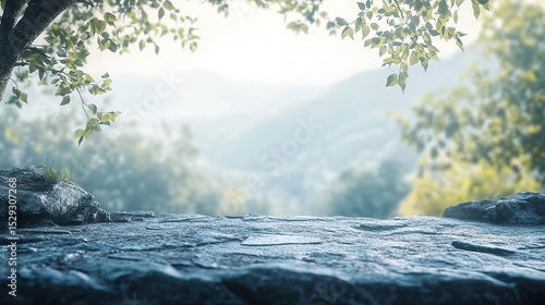 Large Rock with Tree Background for Product Display – Natural Outdoor Setting