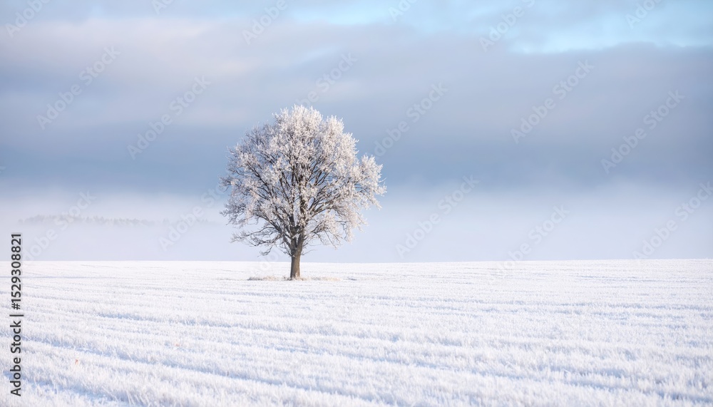 solitary tree in winter fog and mist on the field solitary tree in winter fog and mist on the field