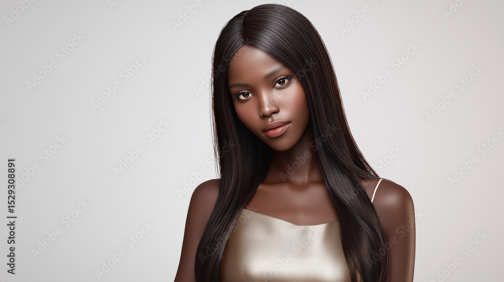Fototapeta premium Elegant Black-Haired Woman with Smooth Skin