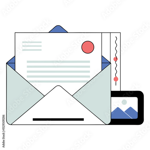Email envelope icon with letter and attachments