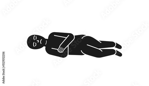 Man sleeping on right side icon vector in black color with white background. Side sleeping icon.