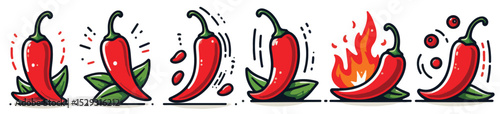 Red chili pepper vector set