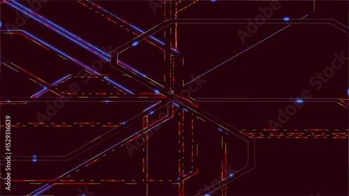 Animation of the electronic metro map neon lines move along a given route and create a schematic animation. Transport interchange. 3D rendering. 4K animation