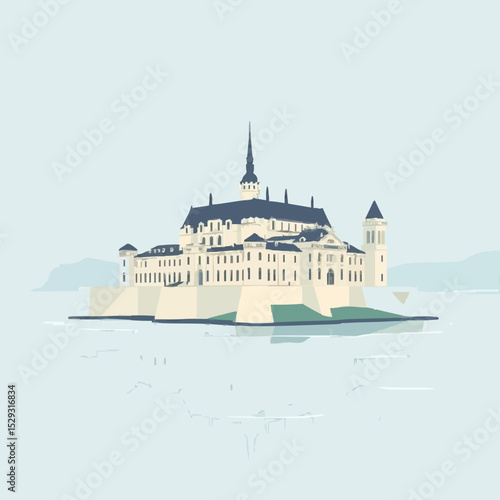 Modern Historic Castle in a Riverbank