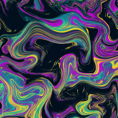 Psychedelic abstract swirl design with electric neon multicolors. Ideal for fabric prints, album covers, wallpapers, or digital art packs