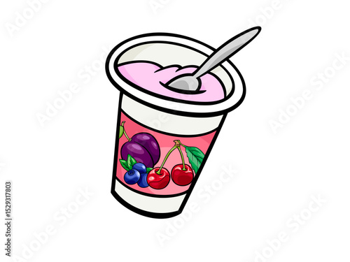 Delicious Fruit Flavored Yogurt Cup With Spoon Ready To Eat