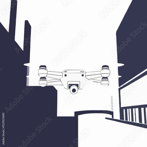 Futuristic Drone with a City