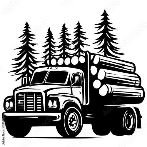 Logging truck illustration logo vector