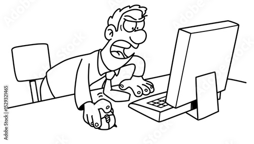 Frustrated Businessman Working Late On Computer Facing Difficult Task