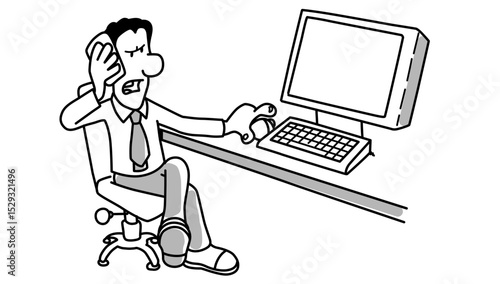 Frustrated businessman experiencing computer problems at his desk
