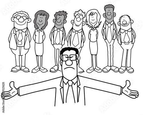 Frustrated Leader Facing Disappointed Team Members Showing Skepticism and Uncertainty