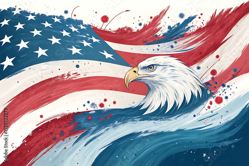 Abstract American Flag with Bald Eagle Patriotic Theme for Wall Art Design Patriotic Art