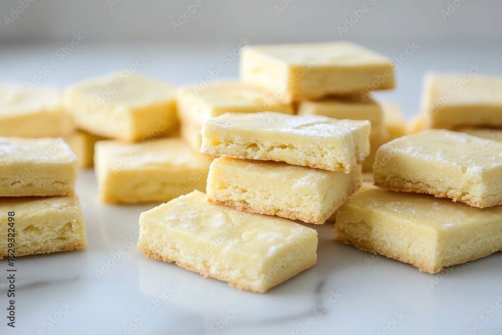 Delicious Butter Tea Biscuits Piled Neatly on White Background - Sweet Rectangular Cookies in Closeup Delicious Butter Tea Biscuits Piled Neatly on White Background - Sweet Rectangular Cookies in Closeup