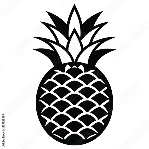 A stylized pineapple with symmetrical leaves and patterned body evokes tropical freshness perfectly