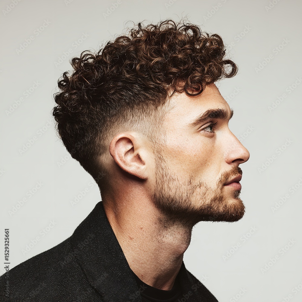 Obraz premium Curly hair men hairstyle guide for trendy looks and styling tips for modern curly hair fashion trends