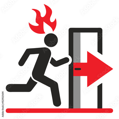 Adobe Illustrator Artwork Emergency fire exit sign. running man icon to door. Exit emergency arrow sign vector image. Fire evacuation sign. warning sign plate logo stock images illustration.
