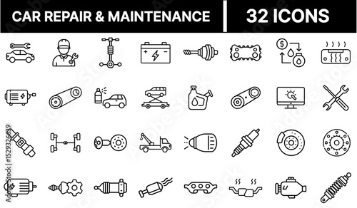Car Repair and Maintenance Icon Representing Vehicle Service, Diagnostics, and Mechanical Fixes