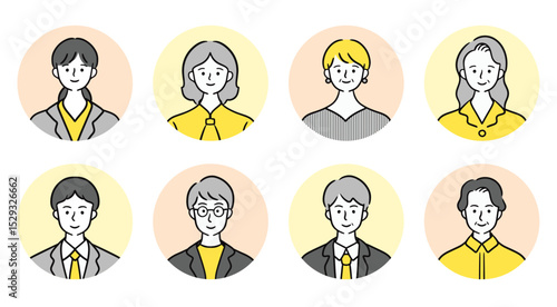 20代・30代・40代の男女のイラストアイコンセット(ベクター 編集可能 お客様の声 シンプル モノクロ ユーザーの声 ビジネス)	