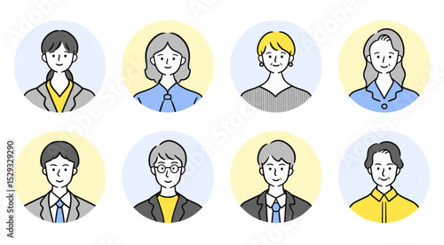 20代・30代・40代の男女のイラストアイコンセット(ベクター 編集可能 お客様の声 シンプル モノクロ ユーザーの声 ビジネス)	