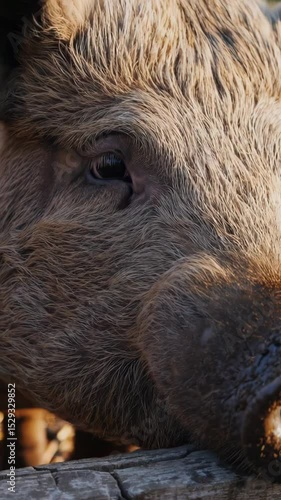 Wallpaper Mural Light brown pig examines a wooden fence on a farm, sniffing and observing its surroundings with curiosity Torontodigital.ca