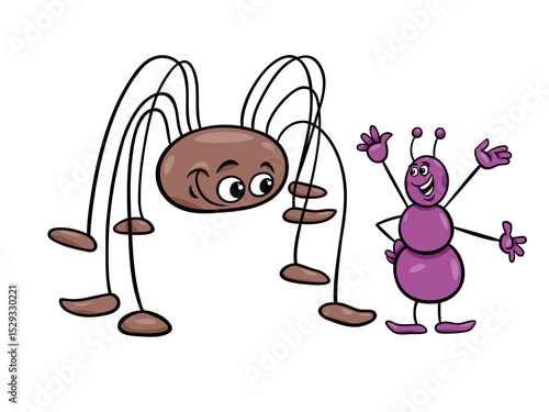 Friendly Spider and Happy Ant Cartoon Characters Waving Hello