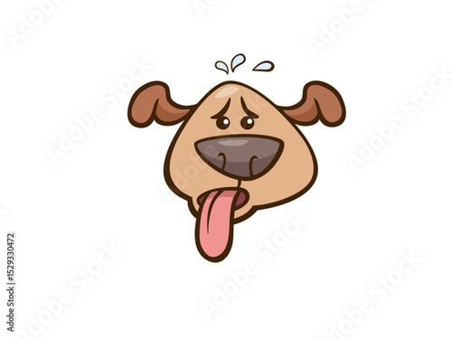 Cartoon Dog Panting Heavily with Sweat Droplets Indicating Heat and Thirst