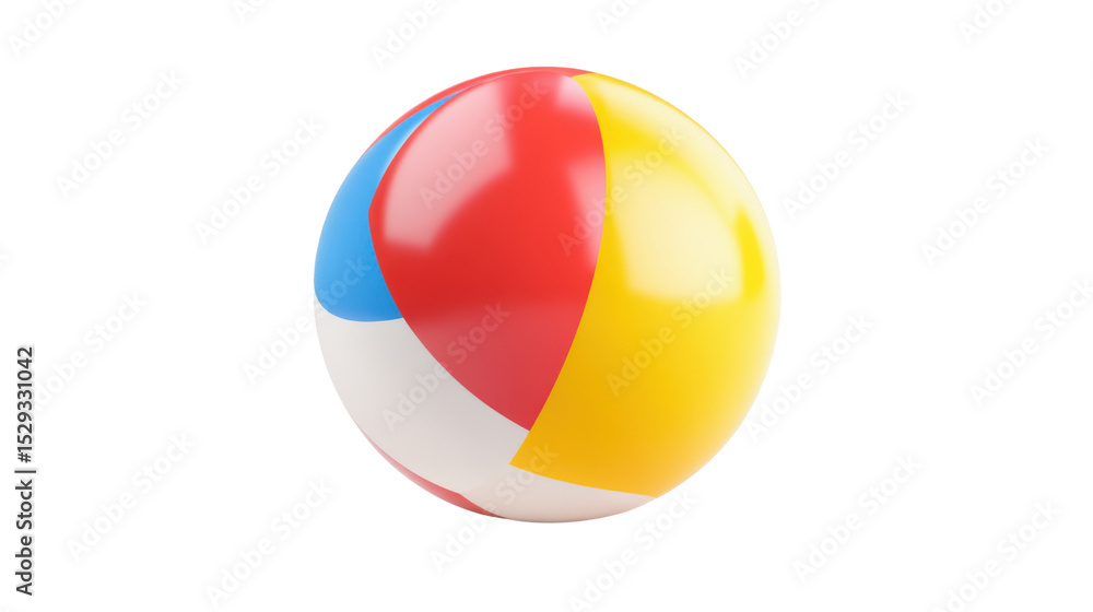 Fototapeta premium Realistic colorful inflatable beach ball with glossy surface and summer vibe isolated on white background 