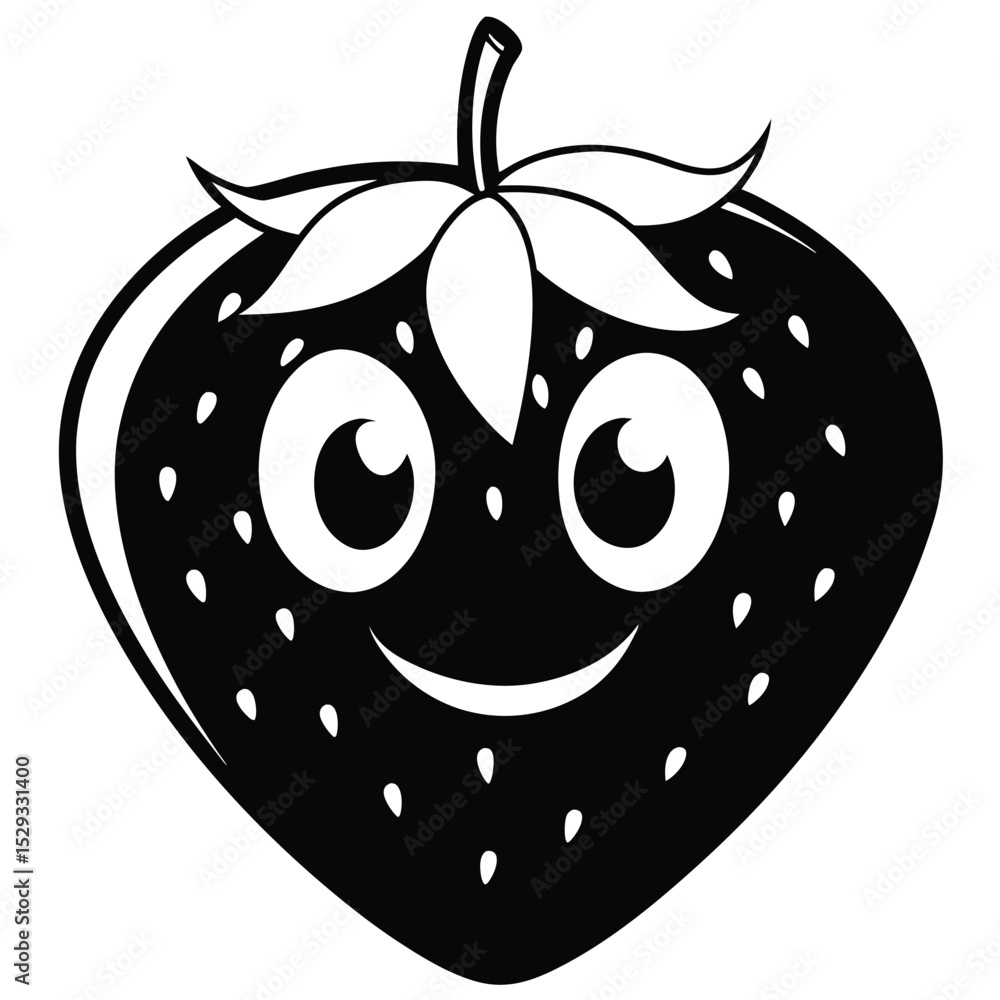 Obraz premium Cartoon strawberry character displays cheerful expression with its big eyes and simple line work