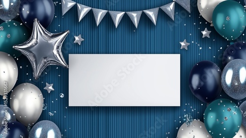 A glossy, festive birthday celebration background with a blank white rectangular space in the center, perfect for adding text or custom messages. 