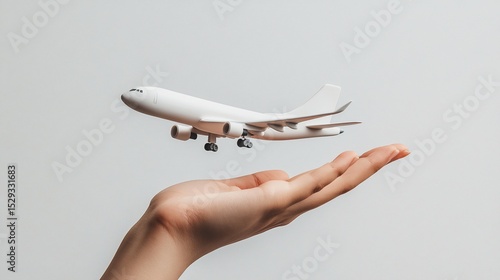 Hand holding a small white airplane