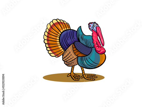A Colorful Turkey Walking Around On Thanksgiving Day