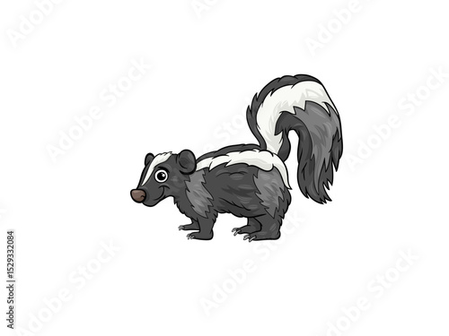 Adorable Cartoon Skunk with Striking Black and White Fur and Bushy Tail