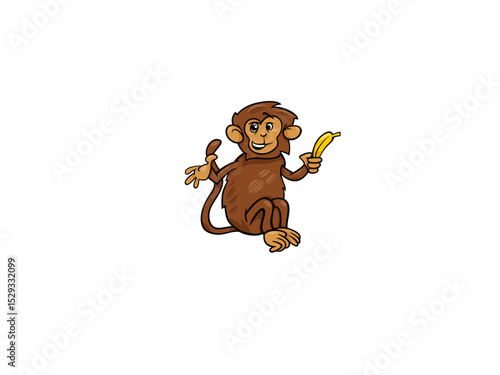A Cartoon Monkey Holding a Banana Ready to Eat Its Favorite Fruit