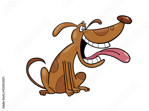 A Funny Cartoon Dog with a Long Nose and Big Ears Sitting Happily