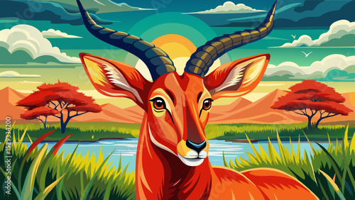 close up Lechwe, red lechwe, or southern lechwe (Kobus leche) in the Okanvanga floodplains in Mahango National Park in the Carivistrip of Namibia