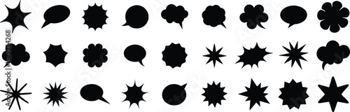 Comic speech bubble, star and text box silhouettes in vector style set on transparent background