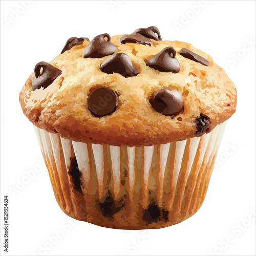 Delicious chocolate chip muffin isolated on white background