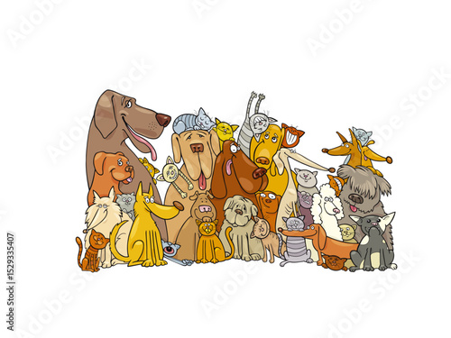 A Whimsical Gathering of Adorable Canine Companions in a Lively Cartoon Illustration