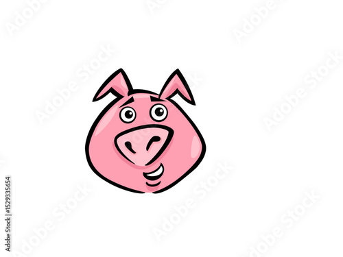 Cute Cartoon Pig Face Happy Smiling Animal Character