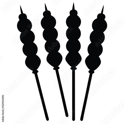 Grilled Kebab Skewers Icon – Black Vector of Barbecue Meat or Tandoori Sticks

