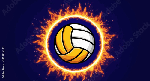 Fiery Volleyball Surrounded by Flames and Intense Energy