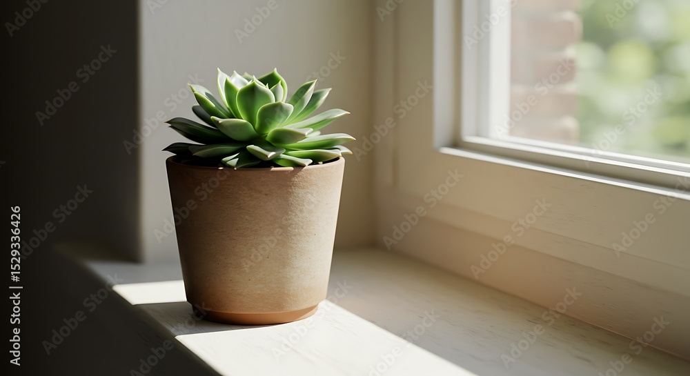 Fototapeta premium Echeveria Elegans Succulent on Windowsill, Natural Light