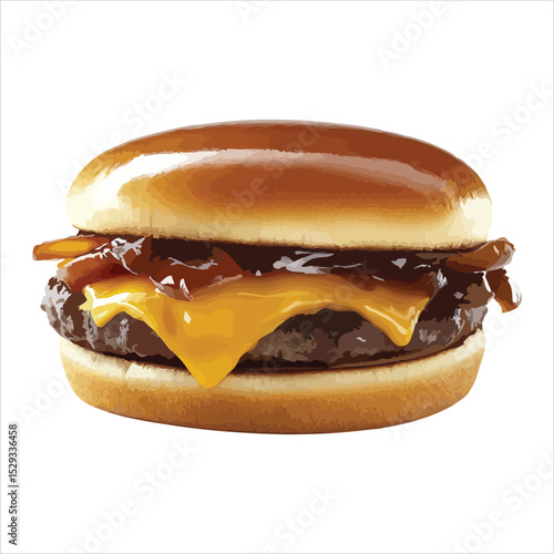 Gourmet cheeseburger illustration melted cheese caramelized onions isolated on white background