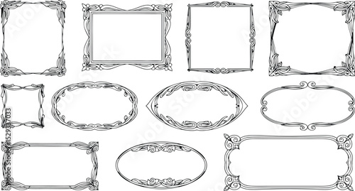Elegant art nouveau style frames collection in various shapes for decorative design elements and artistic projects