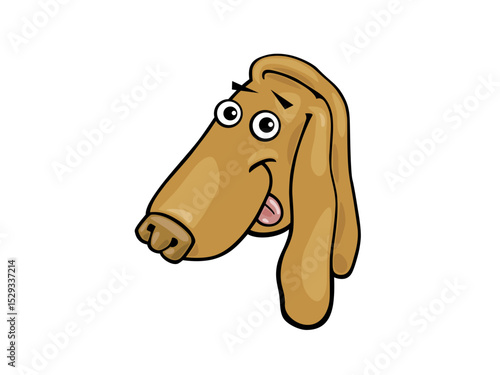 Funny Cartoon Dog Face with Long Nose and Droopy Ears Looking Forward